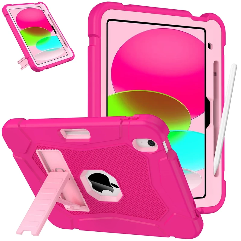 SINSO Case for iPad (A16) 11th Generation 11 Inch 2025/iPad 10th Generation 10.9 Inch 2022, Fully-Body Heavy Duty Shockproof Protective Kids iPad Cover, Built-in Stand/Pencil Holder, Rose Pink