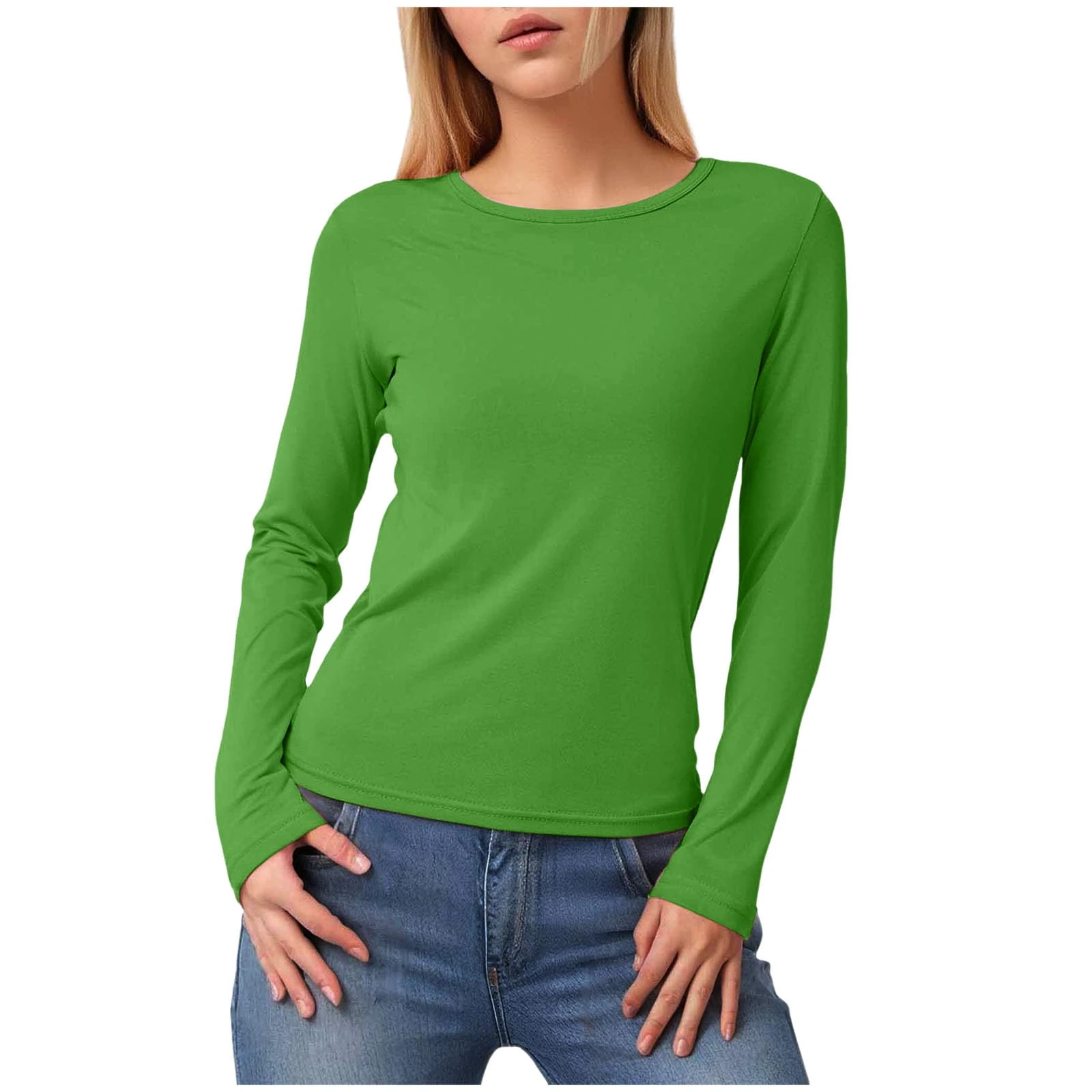 Long Sleeve Tops Women Crewneck T Shirts Slim Fit Y2k Fashion Cute Skims Top Casual Basics Solid Color Fall Tee Shirt S-XXXL