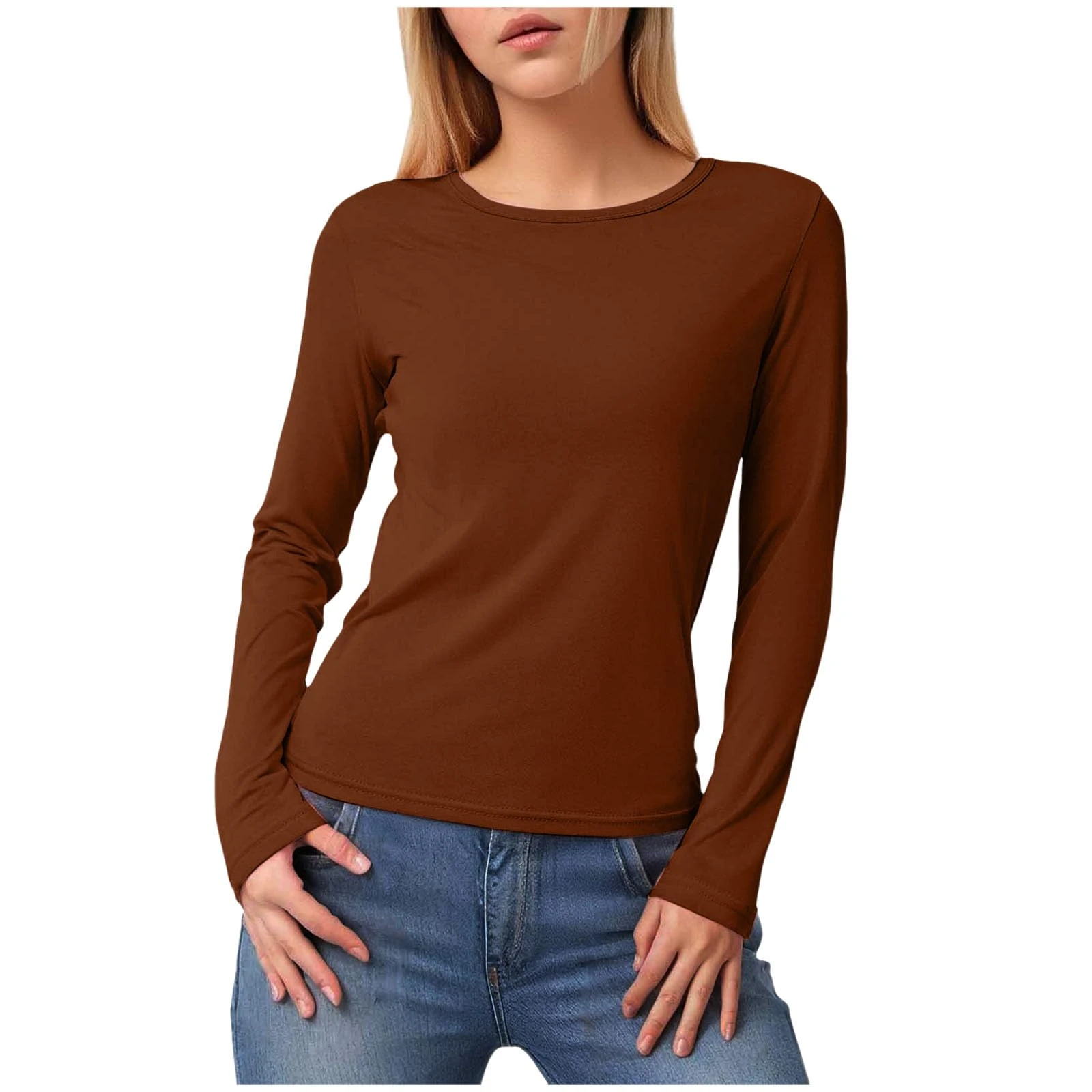 Long Sleeve Tops Women Crewneck T Shirts Slim Fit Y2k Fashion Cute Skims Top Casual Basics Solid Color Fall Tee Shirt S-XXXL