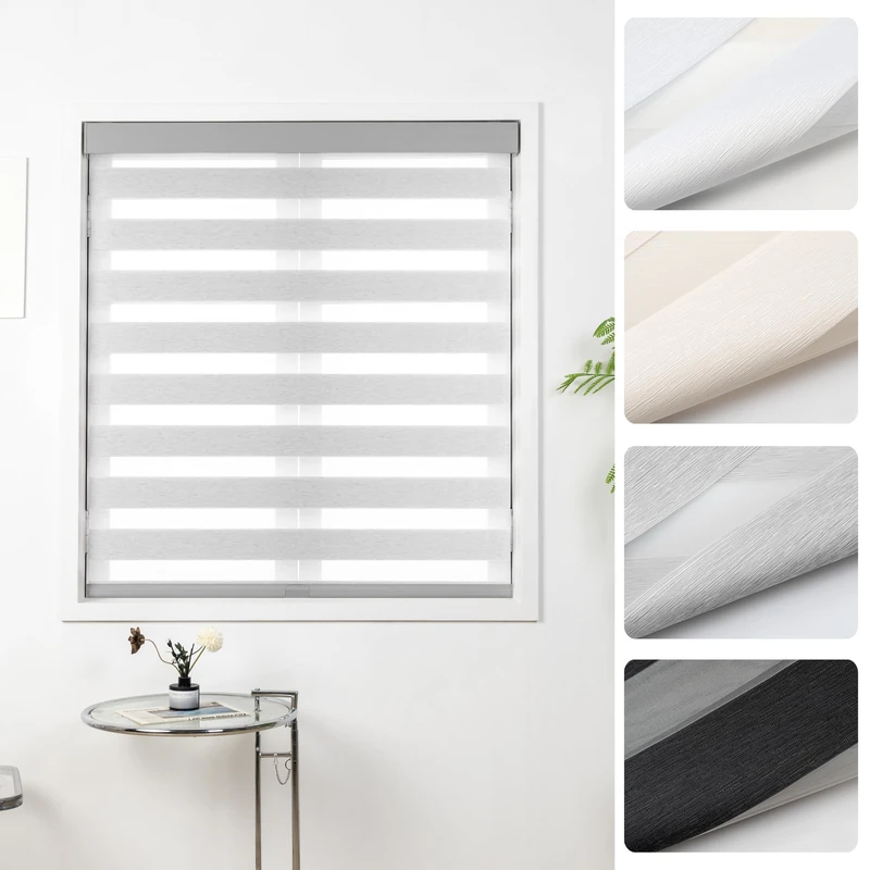 KALYSIE Cordless Zebra Blinds for Windows, Free-Stop Pull Down Roller Window Shades with Valance, Light Filtering Dual Layers Sheer Shades for Home and Office, Grey, 30" W x 72" H