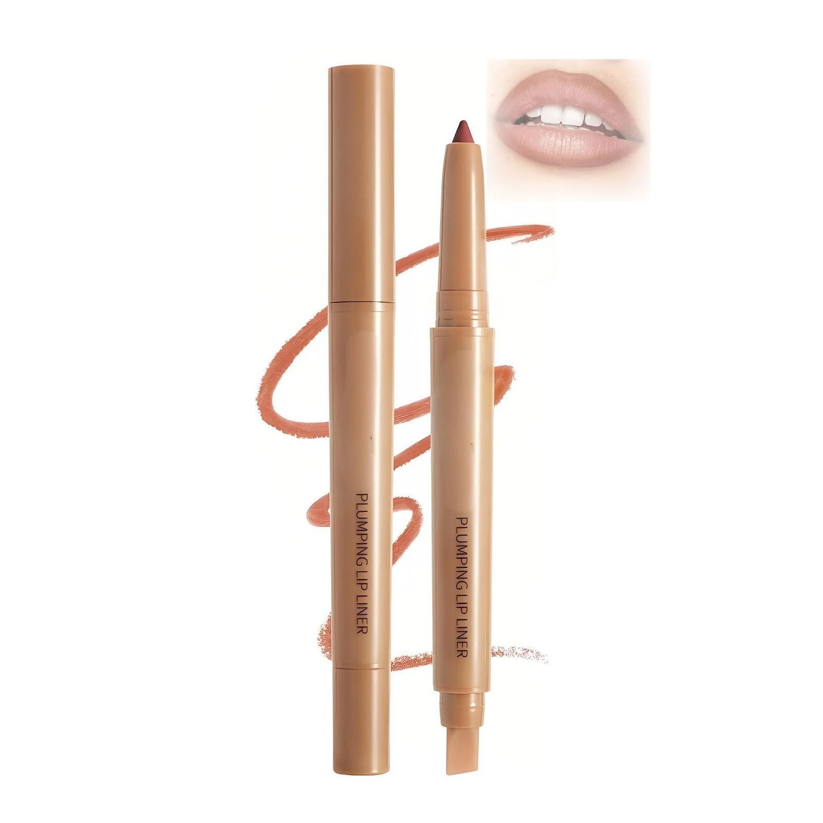 Matte Lip Liner & Lip Brush Dual-Ended Pencil – Long Lasting Lipstick with Gloss Finish, Non-Fading Creamy Formula for Effortless Contouring Sculpting, High Pigment Makeup Kit (05# Brownish Red)