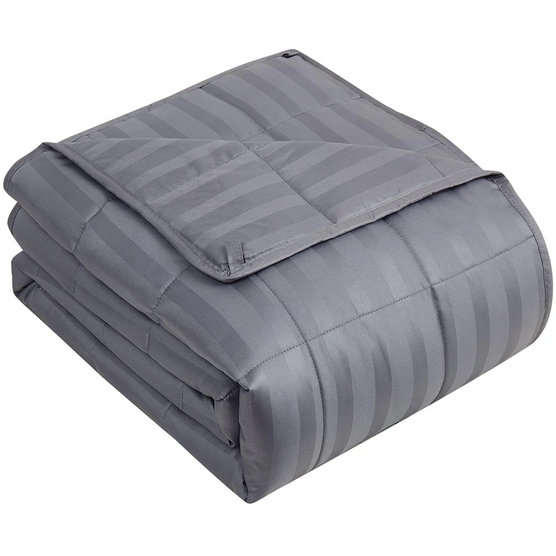yescool Weighted Blanket for Adults (20 lbs, 60" x 80", Satin Grey Stripes) Heavy Blanket for Sleeping Perfect for 190-210 lbs, Queen Size Breathable Blanket with Premium Glass Bead, Machine Washable