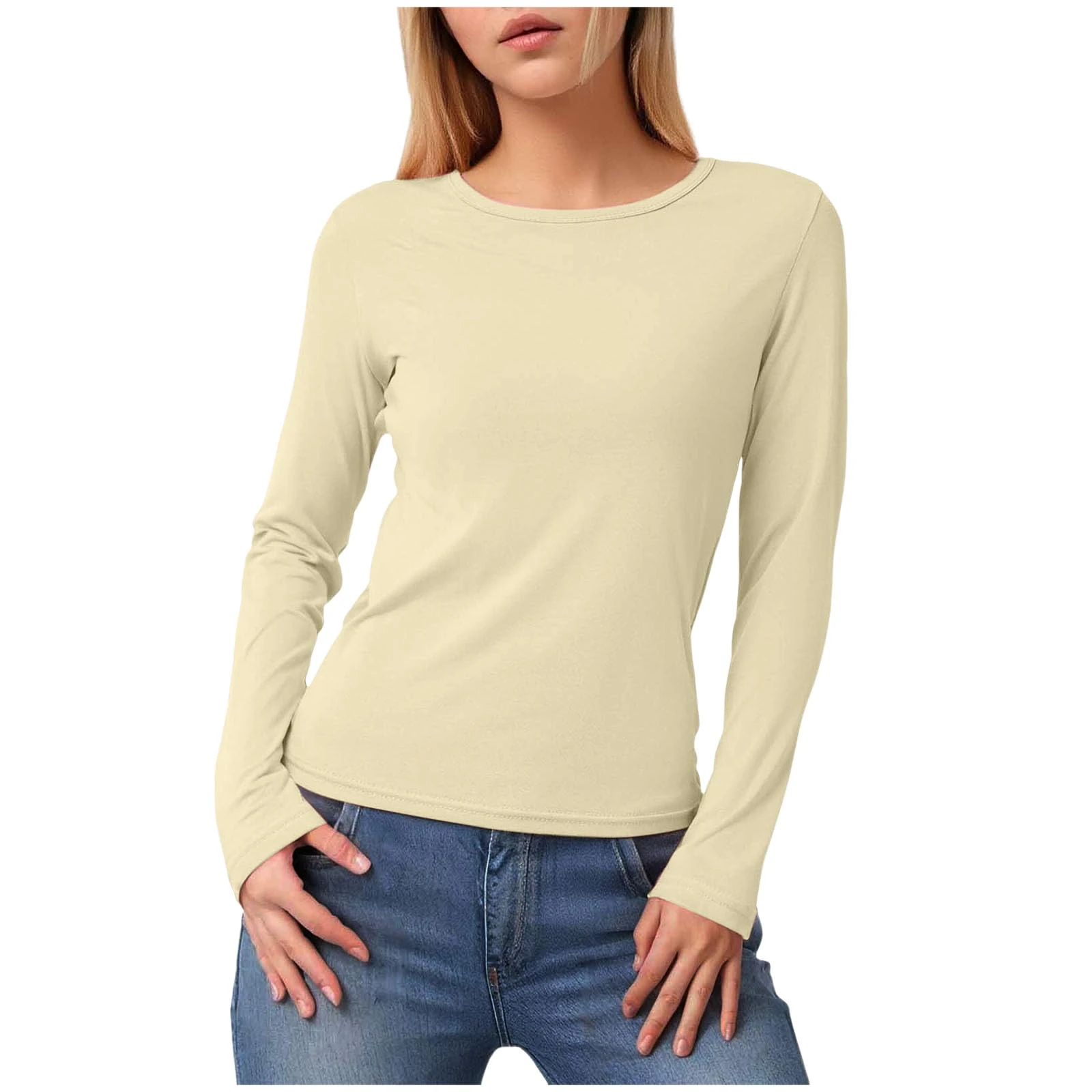 Long Sleeve Tops Women Crewneck T Shirts Slim Fit Y2k Fashion Cute Skims Top Casual Basics Solid Color Fall Tee Shirt S-XXXL