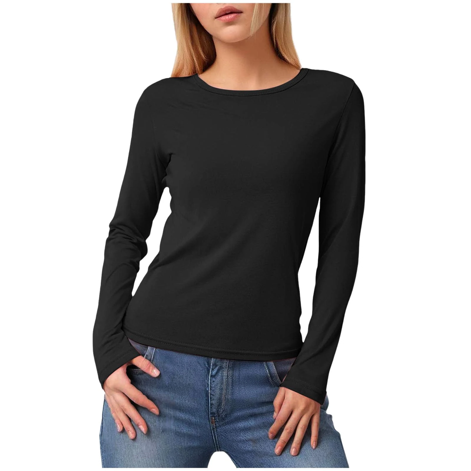 Long Sleeve Tops Women Crewneck T Shirts Slim Fit Y2k Fashion Cute Skims Top Casual Basics Solid Color Fall Tee Shirt S-XXXL
