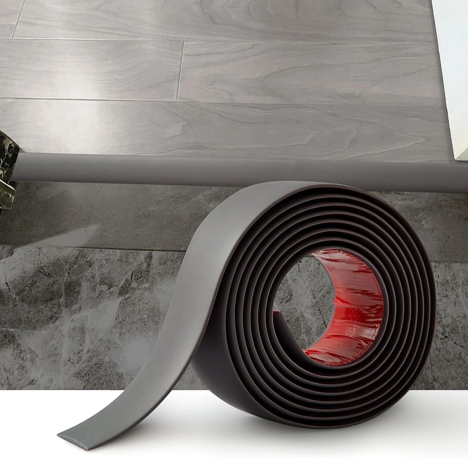 6M Laminate Flooring Threshold Transition Strip,PVC Door Bars for Doorways,Self Adhesive Vinyl Floor Edge Trim,Tile to Laminate Beading,Floor Joining Strip Gap Covering(7.6cm,Dark Grey)