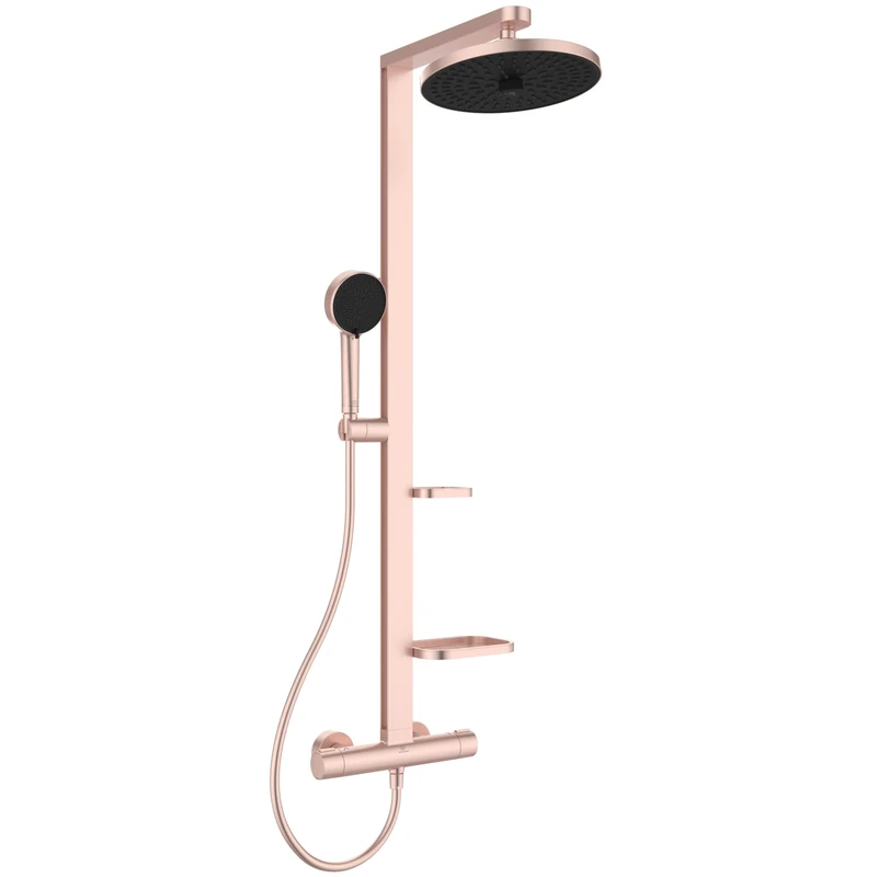 Ideal Standard – Ceratherm Alu+ Exposed Shower System, Multiple Showering Functions, Thermostatic Function, Water & Energy Savings, Core Elements from Aluminum, in rosé Finish