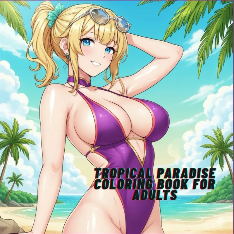 Tropical Paradise Coloring Book for Adults: Relaxing and Beautiful Summer Beach Scenes with Glamorous Girls, Palm Trees, and Ocean Views - Image 1