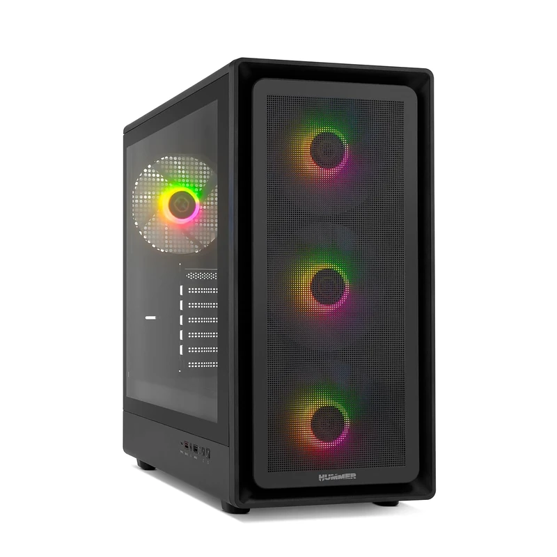 NOX Xtreme Products Hummer Aero - ATX Semi-Tower | M-ATX | ITX Includes 4 ARGB PWM 140mm Fans, Front Mesh, Side Tempered Glass, USB-C and USB 3.0, GPU Support 420mm, Magnetic Filter