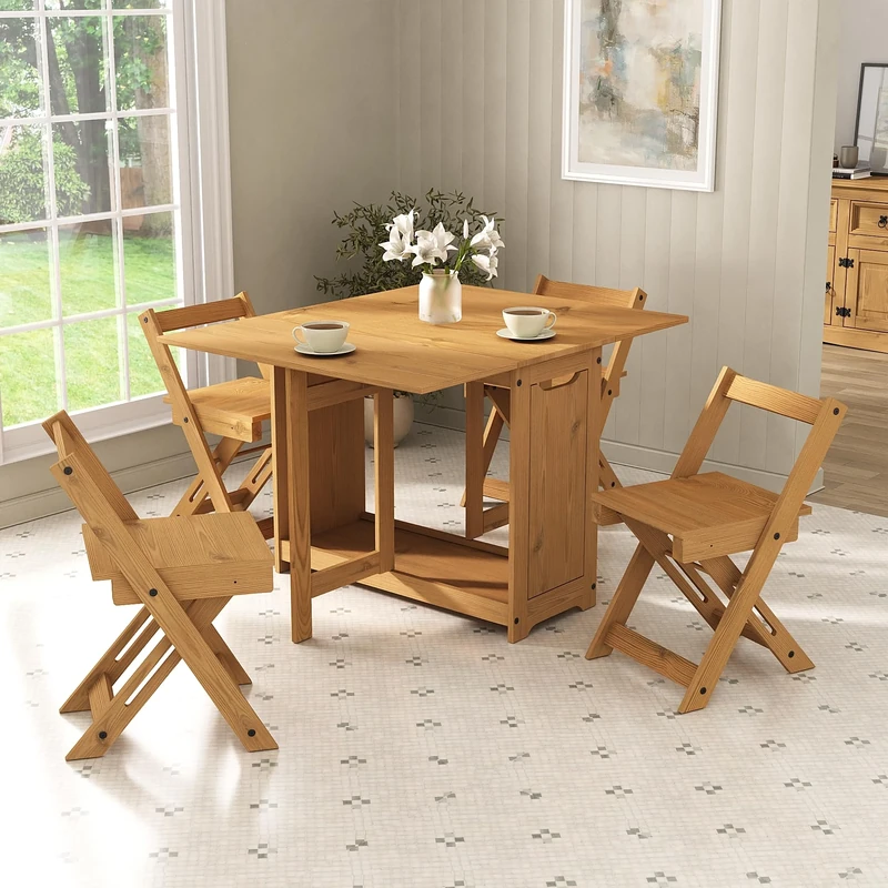 Mews Corona Butterfly Dining Set 4 Seat Folding Drop Leaf Table Solid Mexican Pine Santos