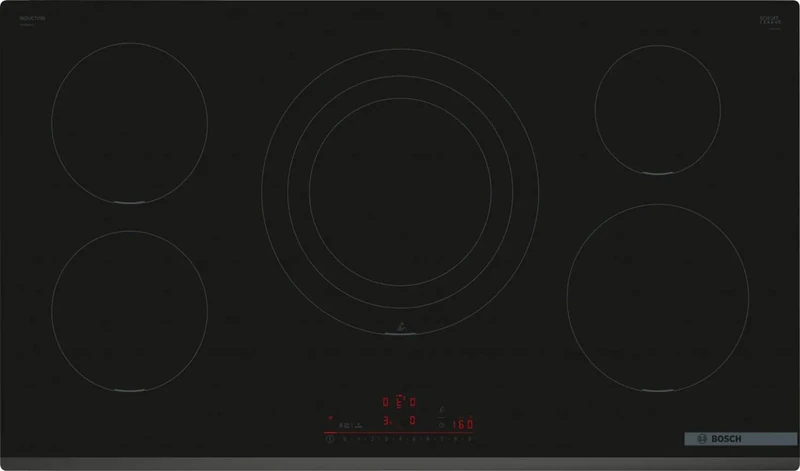 Bosch PIV931HC1E Series 6, Induction stove, 5 burners, Temperature control sensors, Fast heating, Black, 90 cm