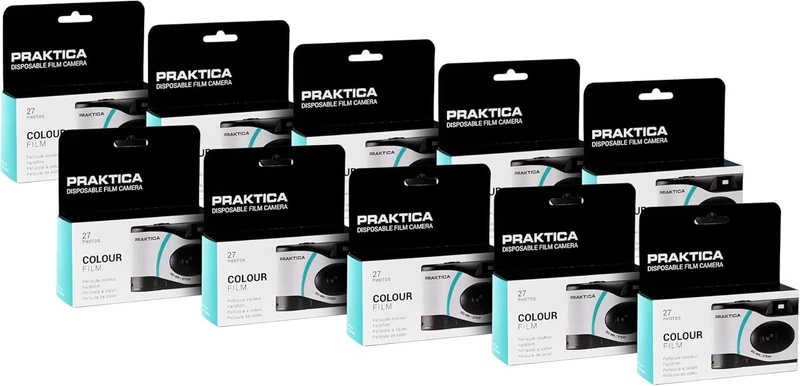 Praktica Single Use Disposable Camera Green 27 Shots Colour Film - Pack of 10 for weddings, gatherings, travel & more