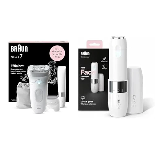 Bundle of Braun Silk-épil with FS1000, Epilator with Wide Head for Easy Hair Removal, Wet & Dry 7-441, Gifts for Women, FS1000, White