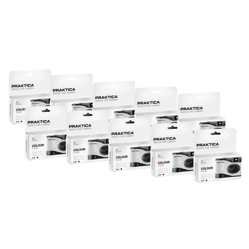 Praktica Single Use Disposable Camera Wedding White 27 Shots Colour Film - Pack of 10 for weddings, gatherings, travel & more