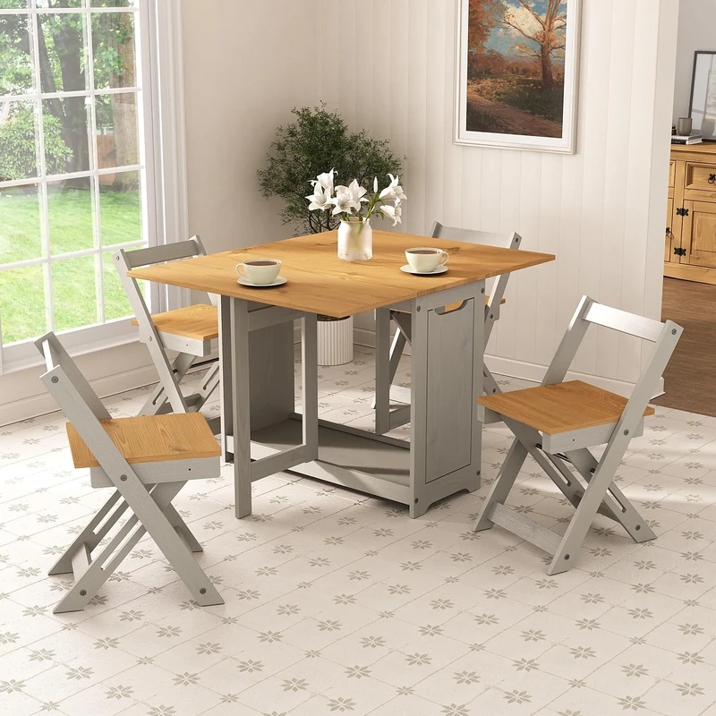 Mews Corona Butterfly Grey Dining Set 4 Seat Folding Drop Leaf Table Solid Mexican Pine Santos
