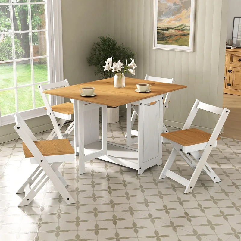 Mews Corona Butterfly Dining Set White 4 Seat Folding Drop Leaf Table Solid Mexican Pine Santos