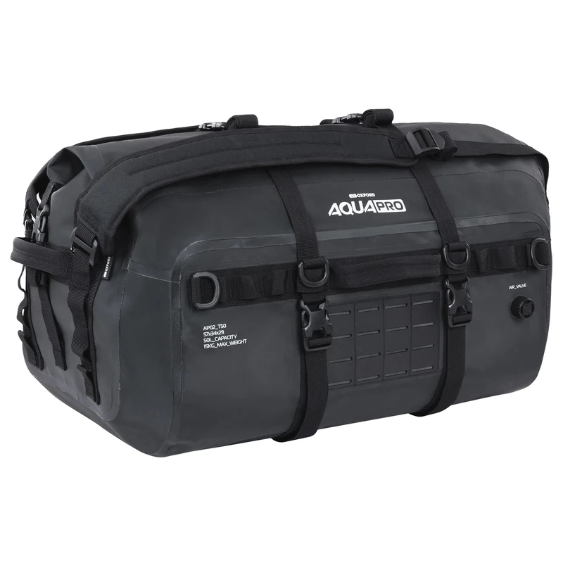 Oxford Aqua Pro T-50 Roll Bag | Motorcycle Roll-top Tail Pack Motorbike Luggage, Black