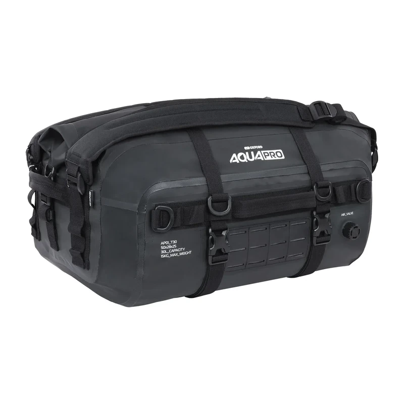 Oxford Aqua Pro T-30 Roll Bag | Motorcycle Roll-top Tail Pack Motorbike Luggage, Black