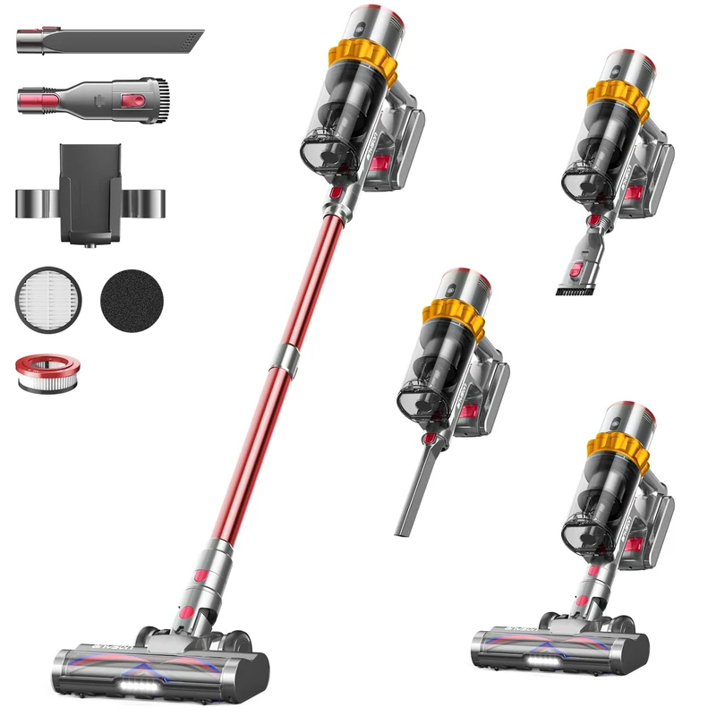 Cordless Vacuum Cleaner 48Kpa/580W/60Min, Rechargeable Wall-Mounted/1.5L Vacuum Cleaners for Home, Anti-Tangle Self-Standing Vacuum with Touch Screen, Upright Vacuums for Pet/Hardwood Floor/Carpet/Car