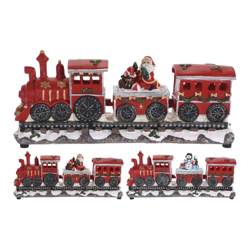 WELL HOME MOBILIARIO & DECORACIÓN Decorative Christmas Train with Locomotive and 2 Wagons, with LED Lights and Mobile 39 x 11 x 17 cm-2 Designs (Assorted), Multicoloured, Estándar - Image 1