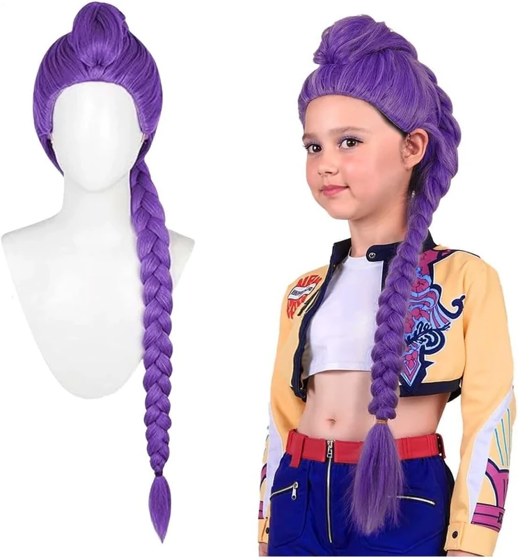 Anime Hunters Rum Wig, Purple Hair Extensions Cosplay Hair, Purple Braiding Hairs Demon Cosplay For Kids & Adults, Adjustable Cap, Realistic Halloween Anime Costume Wig