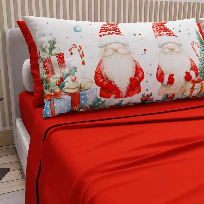 PETTI Italian Artisans - Cotton Sheets with Christmas Digital Print Pillowcases, French Queen Size Christmas Sheets, Christmas Bed Set, Xmas 6 Red, 100% Made in Italy