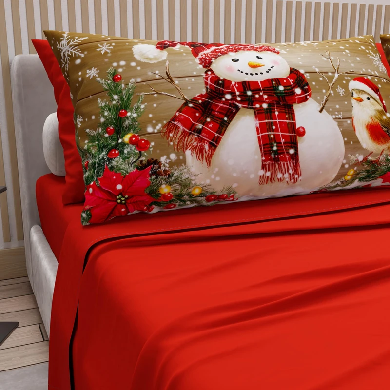 PETTI Italian Artisans - Cotton Sheets with Christmas Digital Print Pillowcases, Christmas Double Sheets, Maxi Double Bed Set, Xmas 10 Red, 100% Made in Italy