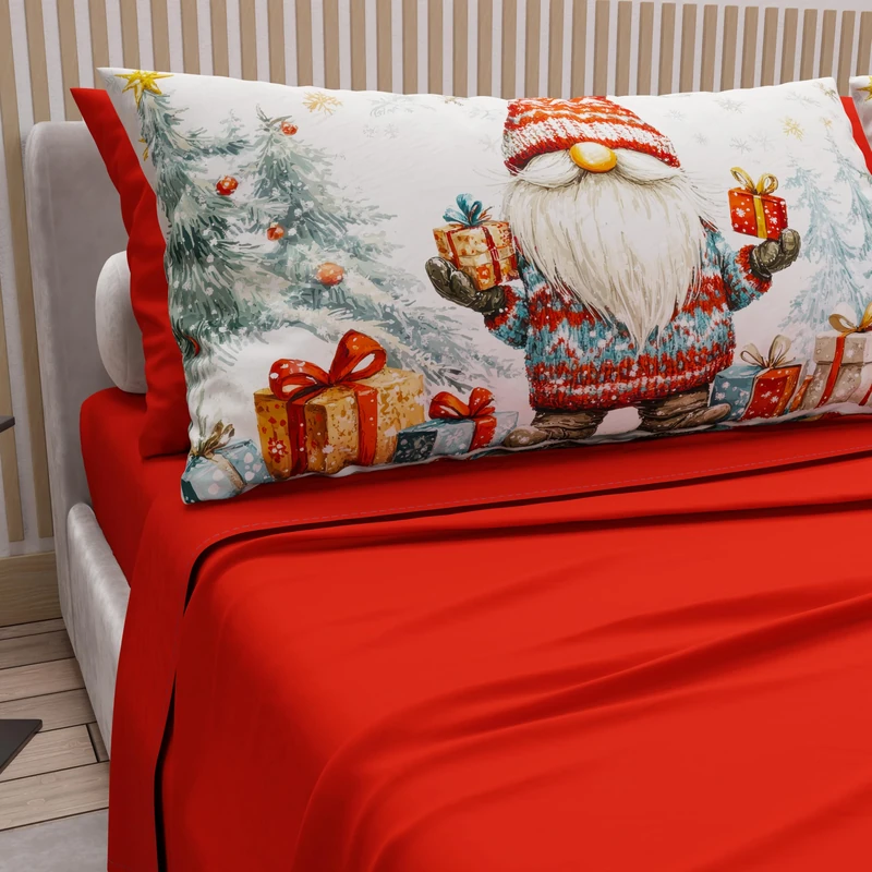 PETTI Italian Artisans - Cotton Sheets with Christmas Digital Print Pillowcases, Christmas Queen Size Sheets, Christmas Bed Set, Xmas 19 Red, 100% Made in Italy