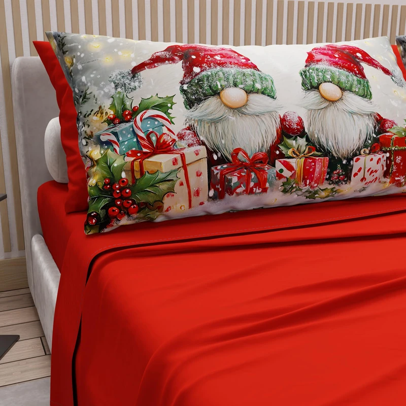 PETTI Italian Artisans - Cotton Sheets with Christmas Digital Print Pillowcases, Double Christmas Sheets, Christmas Bed Set, Xmas 11 Red, 100% Made in Italy
