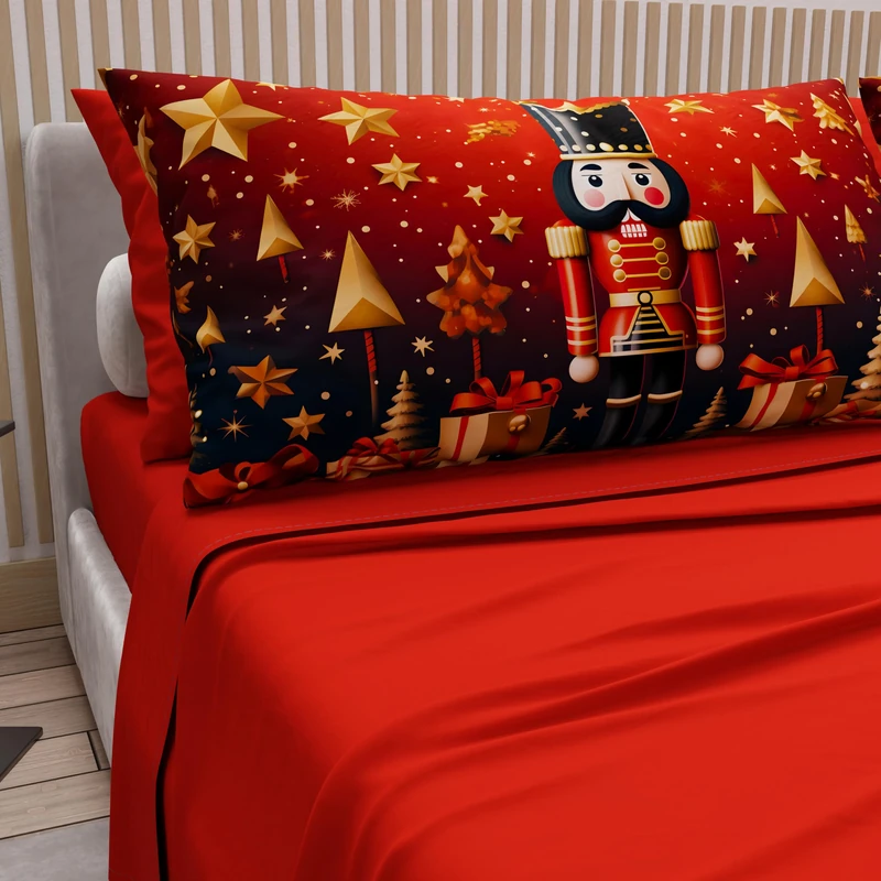 PETTI Italian Artisans - Cotton Sheets with Christmas Digital Print Pillowcases, Christmas Double Sheets, Christmas Double Bed Set, Xmas 1 Red, 100% Made in Italy - Image 1