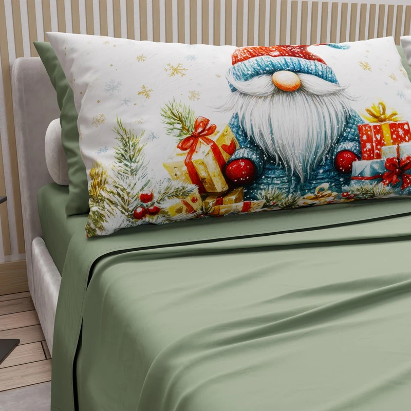 PETTI Italian Artisans - Cotton Sheets with Christmas Digital Print Pillowcases, Christmas Double Sheets, Maxi Double Bed Set, Xmas 14 Green, 100% Made in Italy