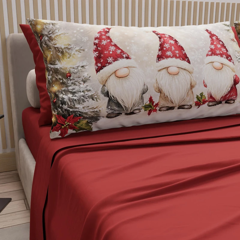 PETTI Italian Artisans - Cotton Sheets with Christmas Digital Print Pillowcases, Christmas Double Sheets, Maxi Double Bed Set, Gnome 03 Bordeaux, 100% Made in Italy