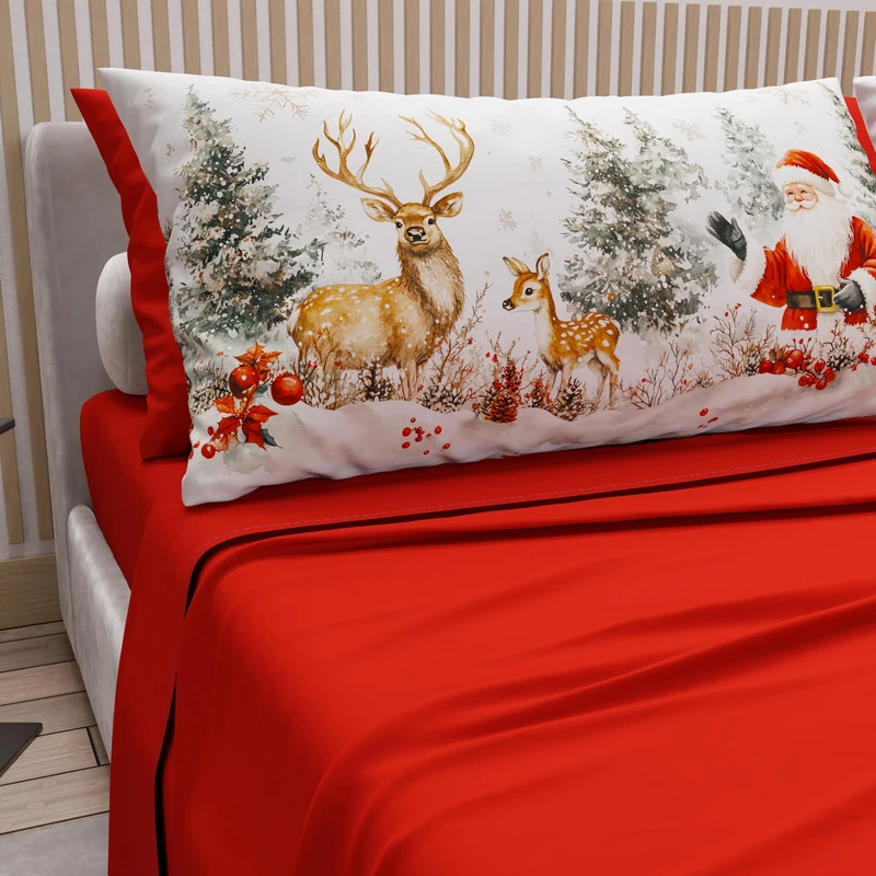 PETTI Italian Artisans - Cotton Sheets with Christmas Digital Print Pillowcases, Christmas Single Sheets, Christmas Single Bed Set, Xmas 17 Red, 100% Made in Italy