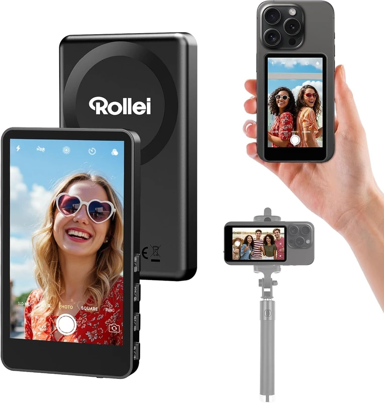 Rollei Easy Creator Selfie Monitor Mobile Phone Rear Camera Magnetic Vlog Screen Compatible with Smartphone iPhone and Android for TikTok Live Stream YouTube Pink Selfie Monitor Mobile Phone iPhone