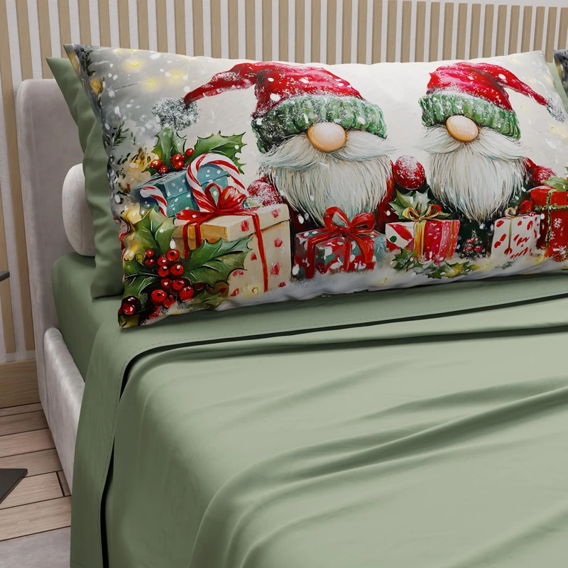PETTI Italian Artisans - Cotton Sheets with Christmas Digital Print Pillowcases, Christmas Queen Size Sheets, Christmas Bed Set, Xmas 11 Green, 100% Made in Italy