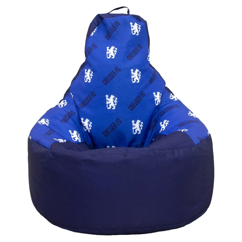 Chelsea Large Bean Bag, Highback Gaming Bean Chair with Filling Included, Comfortable Blue and Black Design Football Lounging Chair for All Ages and Indoor and Outdoor Use