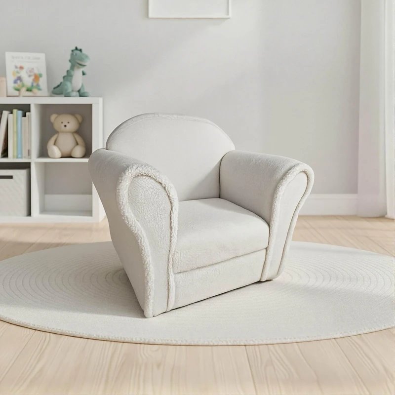 Kidsaw Kids Armchair Toddler Chair - Wood Frame - Thick Padding (Lamb Off White) - Image 1