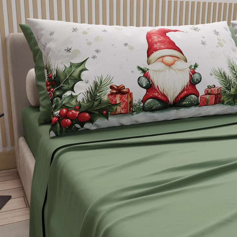 PETTI Italian Artisans - Cotton Sheets with Christmas Digital Print Pillowcases, Christmas Single Sheets, Christmas Single Bed Set, Gnome 01 Green, 100% Made in Italy