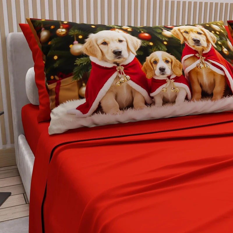 PETTI Italian Artisans - Cotton Sheets with Christmas Digital Print Pillowcases, Christmas Single Sheets, Christmas Single Bed Set, Xmas 18 Red, 100% Made in Italy