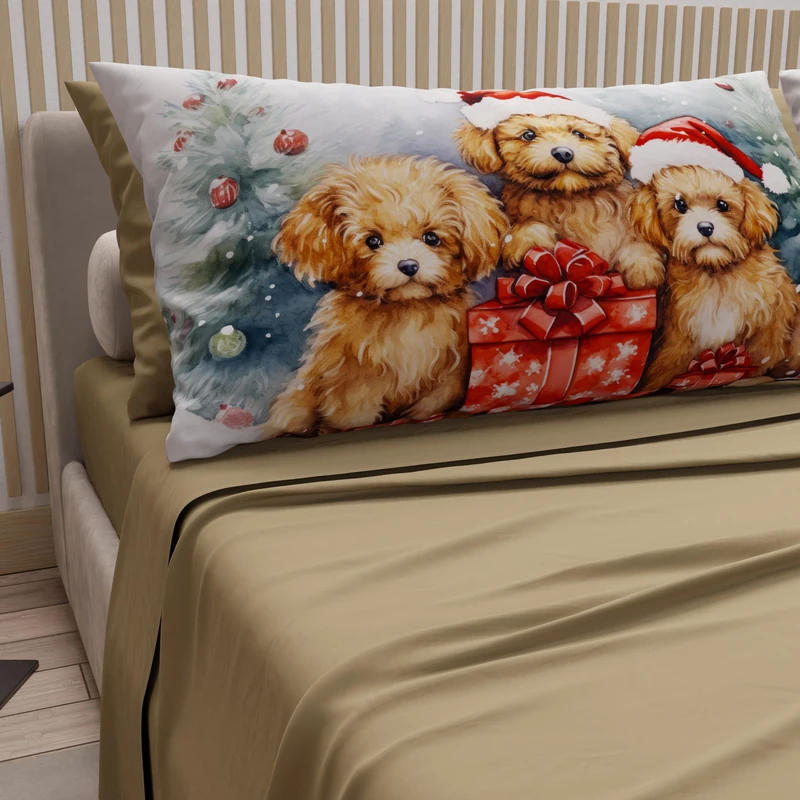 PETTI Italian Artisans - Cotton Sheets with Christmas Digital Print Pillowcases, Christmas Double Sheets, Maxi Double Bed Set, Dog Dove Grey, 100% Made in Italy