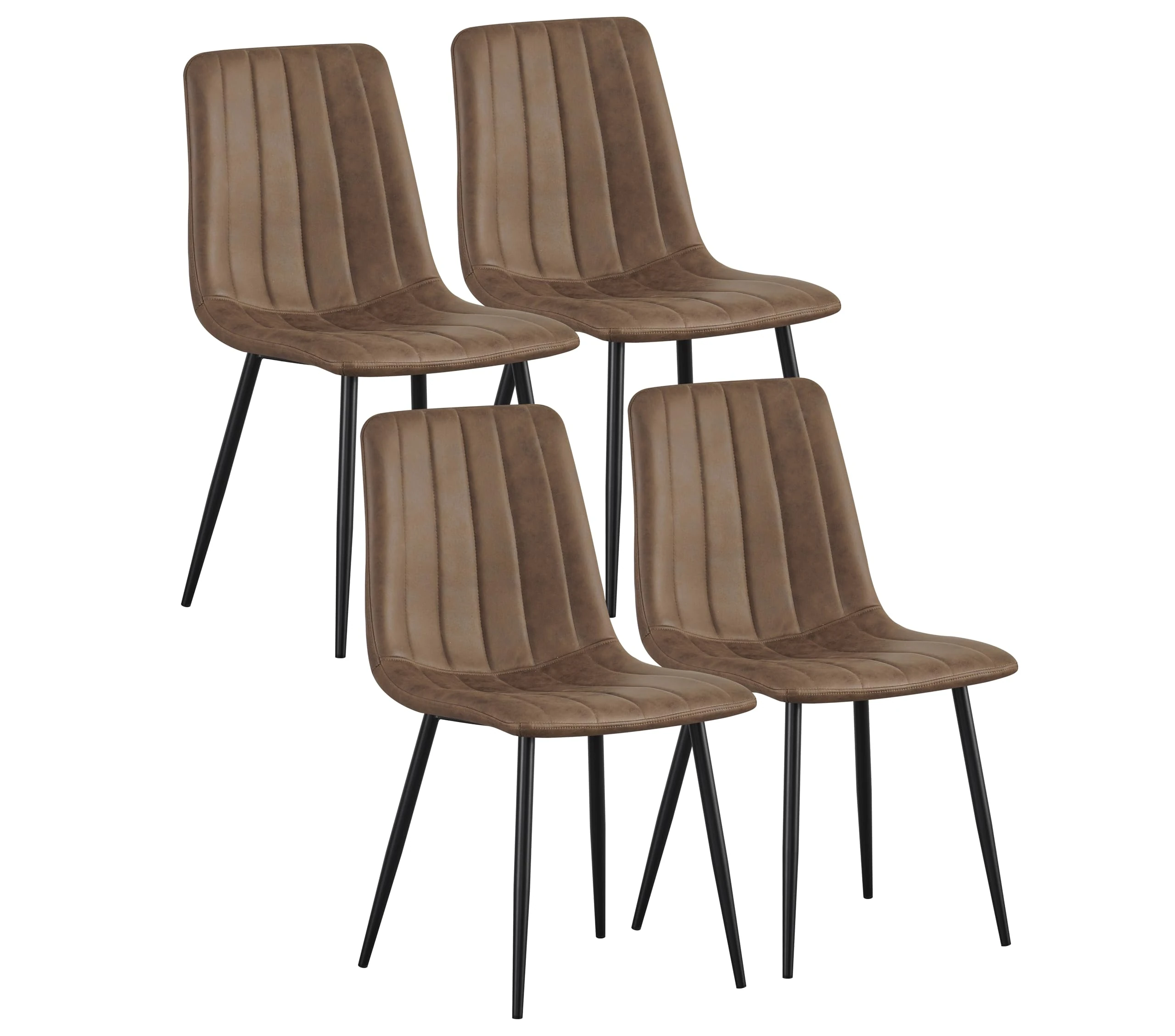 MOF Dining Chairs Set of 4–Faux Suede Dining Chair with Padded Seat, Tufted Back and Sturdy Metal Legs–Modern Upholstery for Kitchen, Dining Room, Lving Room or Home Office (BROWN STRIPE X4)