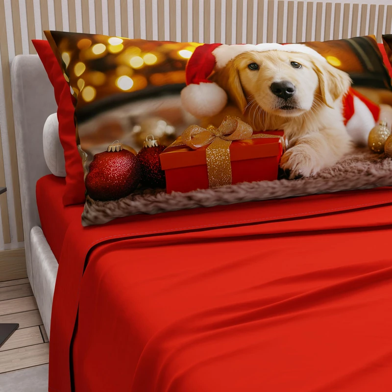 PETTI Italian Artisans - Cotton Sheets with Christmas Digital Print Pillowcases, French Queen Size Christmas Sheets, Christmas Bed Set, Xmas 15 Red, 100% Made in Italy