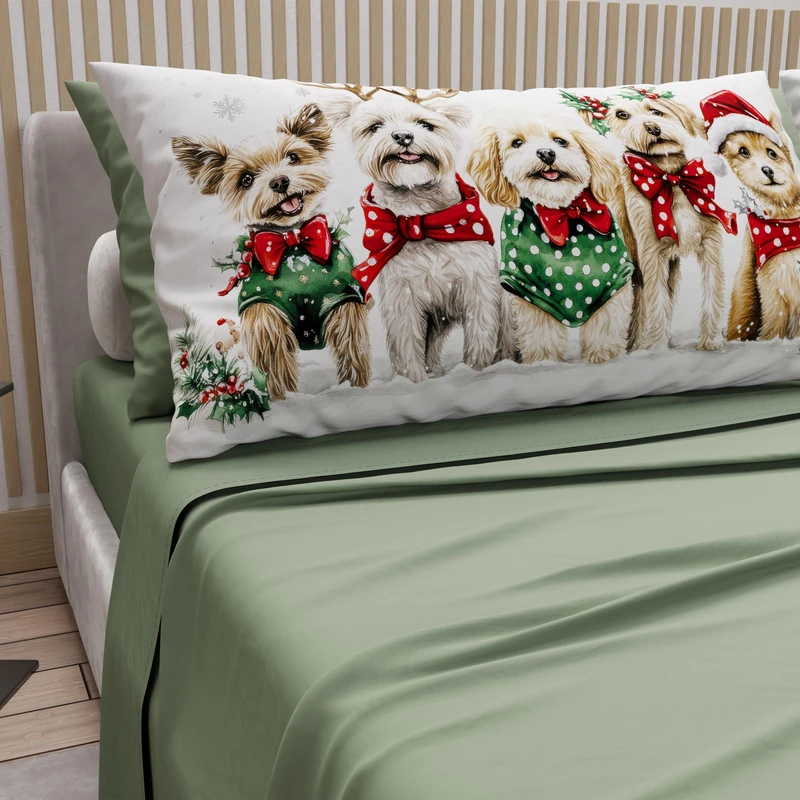 PETTI Italian Artisans - Cotton Sheets with Christmas Digital Print Pillowcases, Christmas Double Sheets, Christmas Double Bed Set, Xmas 9 Green, 100% Made in Italy