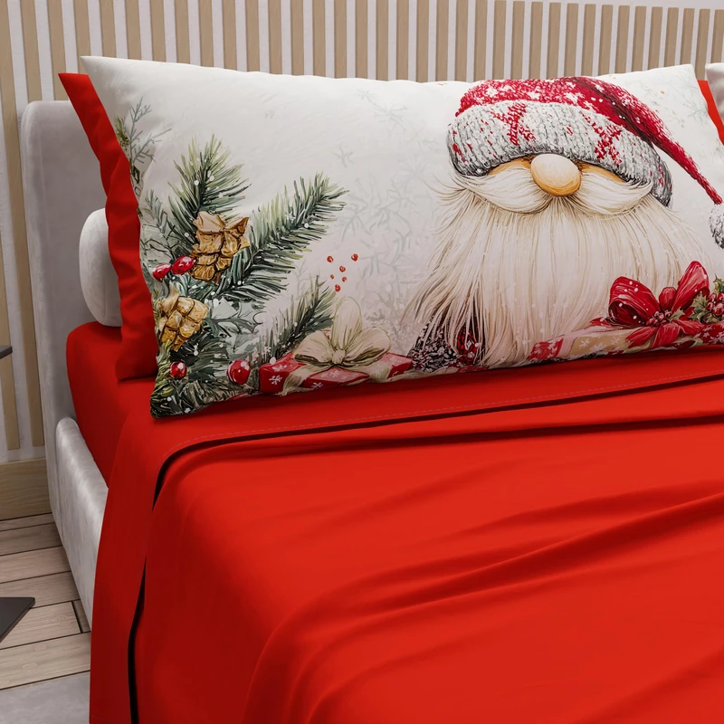 PETTI Italian Artisans - Cotton Sheets with Christmas Digital Print Pillowcases, Christmas Double Sheets, Christmas Double Bed Set, Xmas 13 Red, 100% Made in Italy