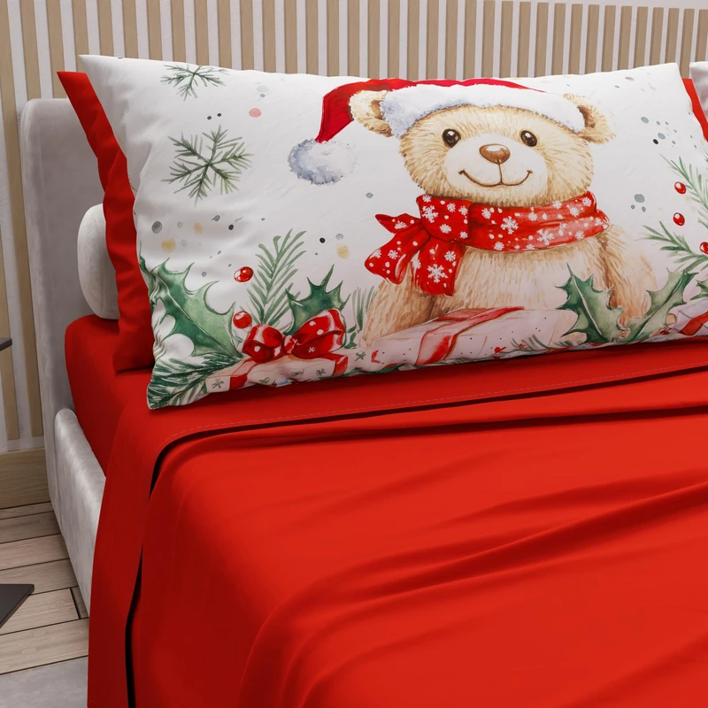 PETTI Italian Artisans - Cotton Sheets with Christmas Digital Print Pillowcases, Christmas Single Sheets, Christmas Single Bed Set, Xmas 16 Red, 100% Made in Italy