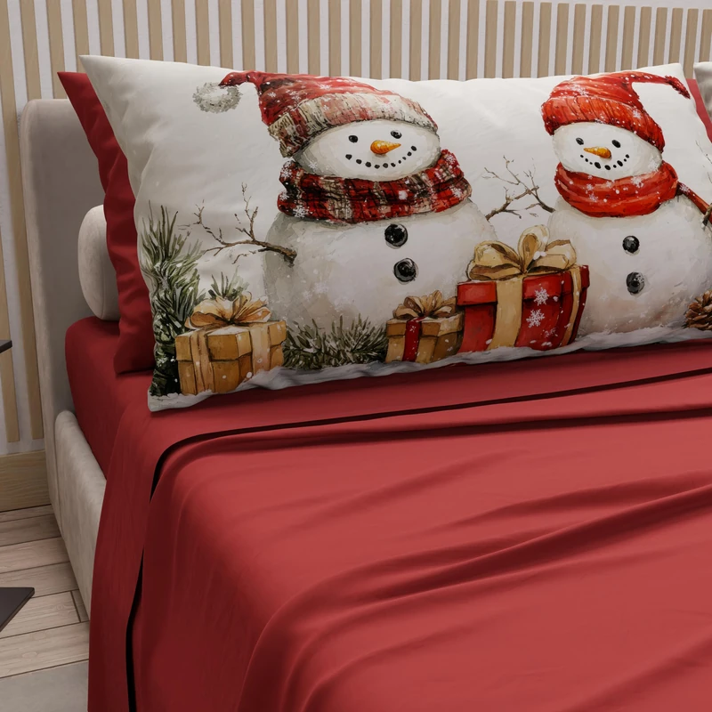 PETTI Italian Artisans - Cotton Sheets with Christmas Digital Print Pillowcases, Christmas Double Sheets, Maxi Double Bed Set, Puppet 01 Bordeaux, 100% Made in Italy