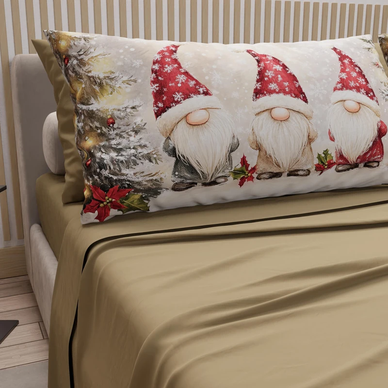PETTI Italian Artisans - Cotton Sheets with Christmas Digital Print Pillowcases, Christmas Double Bed Sheets, Christmas Double Bed Set, Gnome 03 Dove Grey, 100% Made in Italy