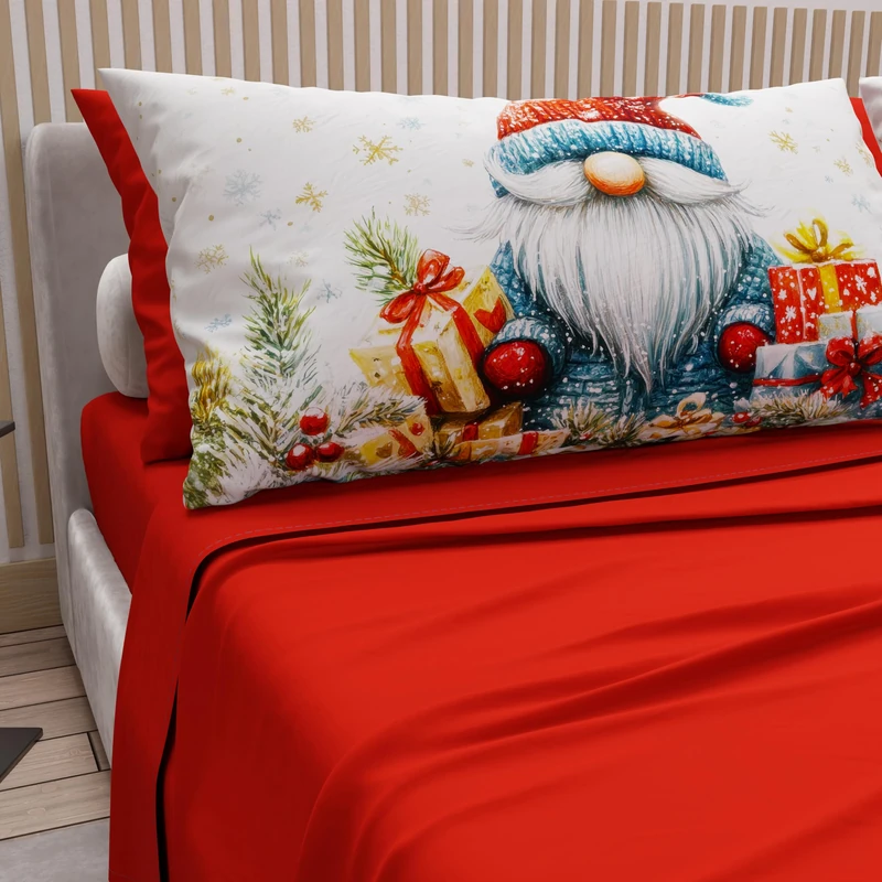 PETTI Italian Artisans - Cotton Sheets with Christmas Digital Print Pillowcases, Christmas Double Sheets, Christmas Double Bed Set, Xmas 14 Red, 100% Made in Italy