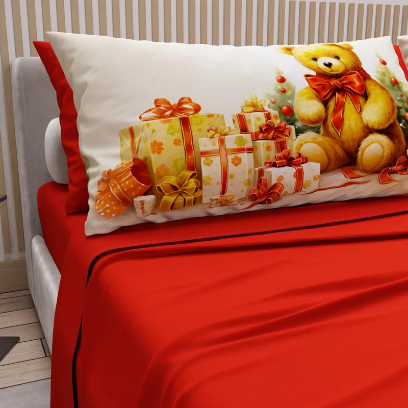 PETTI Italian Artisans - Cotton Sheets with Christmas Digital Print Pillowcases, Christmas Single Sheets, Christmas Single Bed Set, Xmas 3 Red, 100% Made in Italy