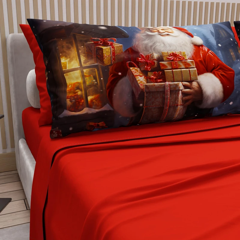 PETTI Italian Artisans - Cotton Sheets with Christmas Digital Print Pillowcases, Christmas Double Sheets, Christmas Double Bed Set, Xmas 2 Red, 100% Made in Italy