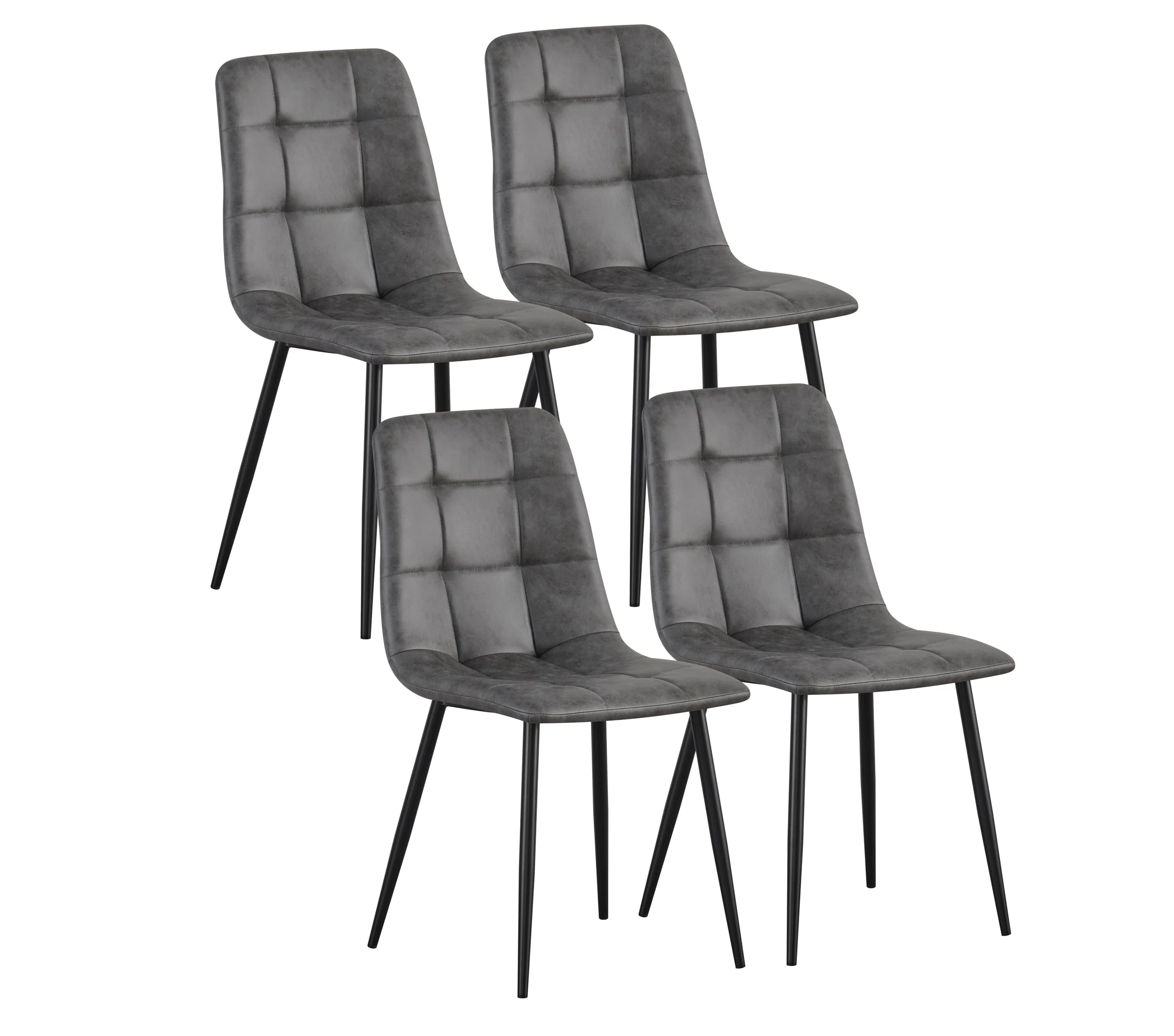 MOF Dining Chairs Set of 4–Faux Suede Dining Chair with Padded Seat, Tufted Back and Sturdy Metal Legs–Modern Upholstery for Kitchen, Dining Room, Lving Room or Home Office (Grey Check x 4)